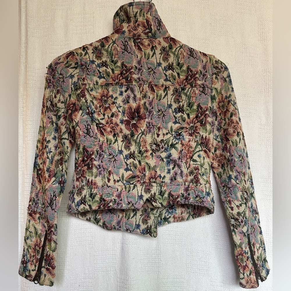 Free People Tapestry Boho Distressed Cropped Jacket - Picture 8 of 10